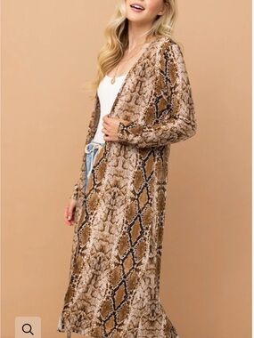 ANDTHEWHY Snake-Print Open Front Kimono Longline Cardigan Medium